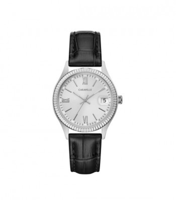 Caravelle Designed by Bulova Women's 43M116 Coin Edge Stainless Black Leather Strap Watch