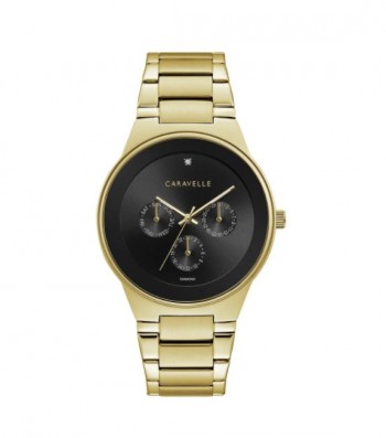 Caravelle by Bulova Mens 44D102 Gold-Tone Multifunction Black Dial Bracelet Watch