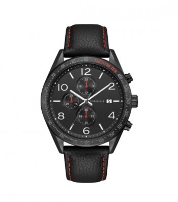 Caravelle by Bulova Mens 45B153 Black IP Stainless Chrono Black Leather Strap Watch
