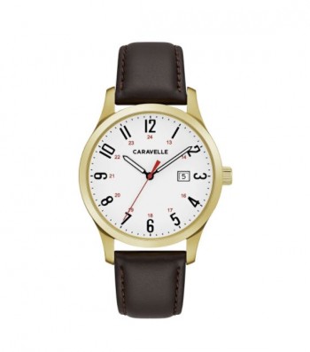 Caravelle Designed by Bulova Men's 44B116 Easy Reader Goldtone Stainless Brown Leather Strap Watch