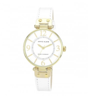 Anne Klein Women's Steel and White Leather Strap Watch