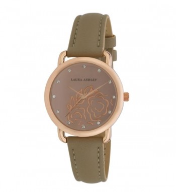 Laura Ashley Womens Rosegold Floral Mirror Dial Strap Watch