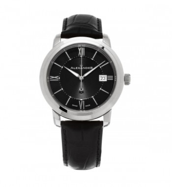 Alexander Men's 'Macedon' Black Dial Black Leather Strap Date Swiss Quartz Heroic Watch