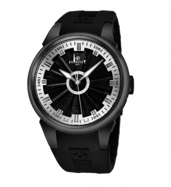 Perrelet Men's A1047/9 'Turbine' Black/Silver Dial Black Rubber Strap Automatic Watch