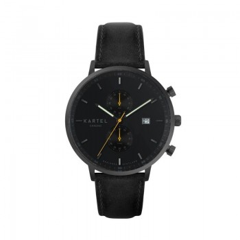 KNOYDART 43MM BLACK LEATHER STRAP WATCH