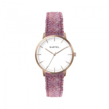 ISLA 34MM PINK TWEED LEATHER STRAP WATCH