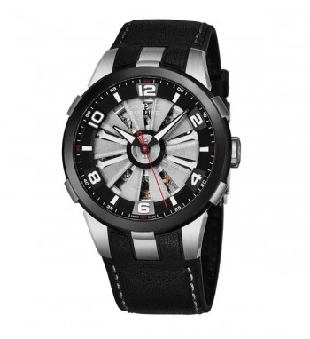 Perrelet Men's A1082/1A 'Turbine Skeleton' Silver Skeleton Dial Black Leather Strap Automatic Watch