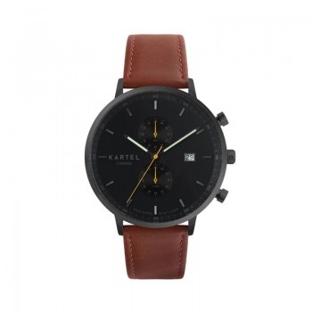 KNOYDART 43MM MAROON LEATHER STRAP WATCH